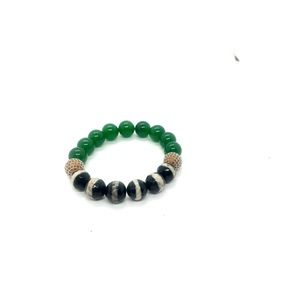 Green jade Tibetan and cubic zirconia bracelet 12 mm